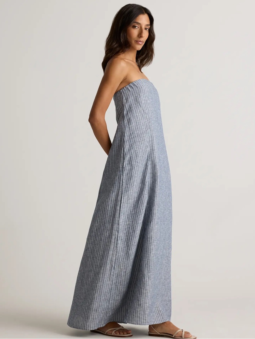 100% European Linen Strapless Maxi Dress - Picture 2 of 11
